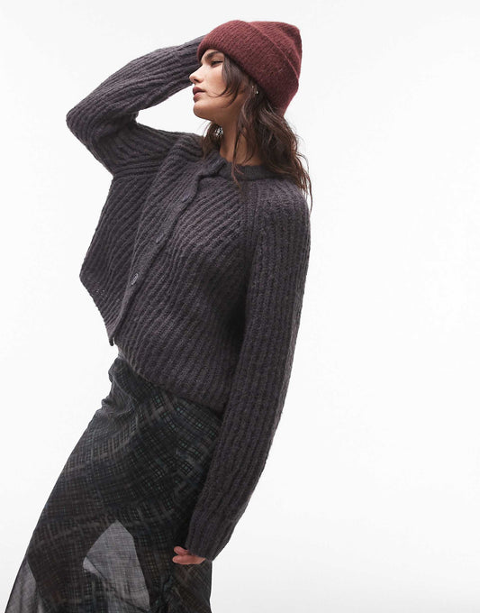 Knitted Chunky Crew Neck Cardigan