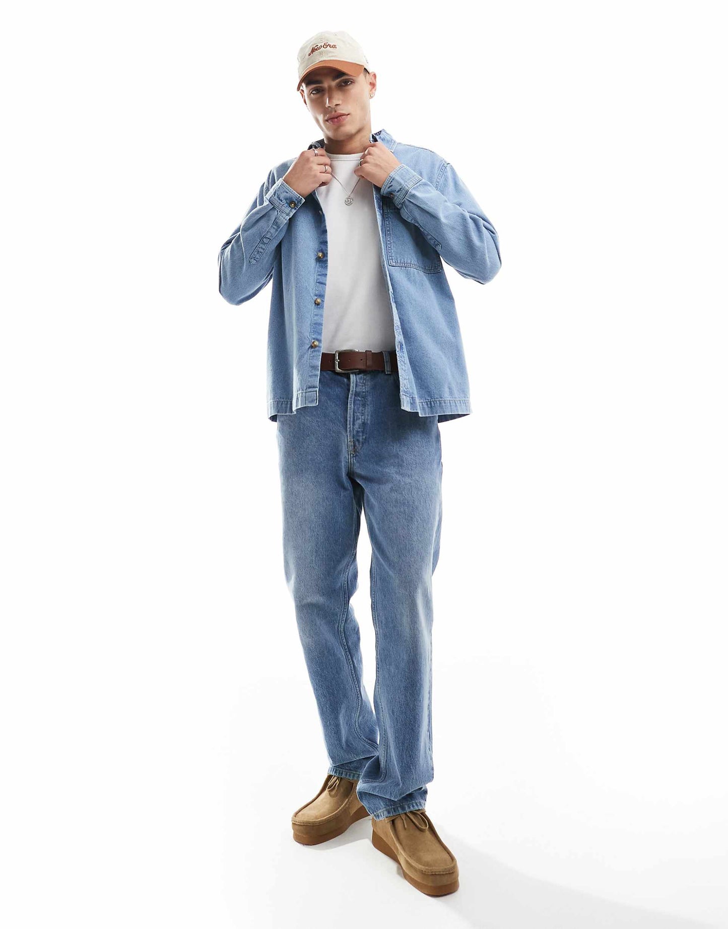 Denim Overshirt With Contrast Top Stitching