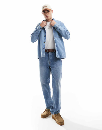 Denim Overshirt With Contrast Top Stitching