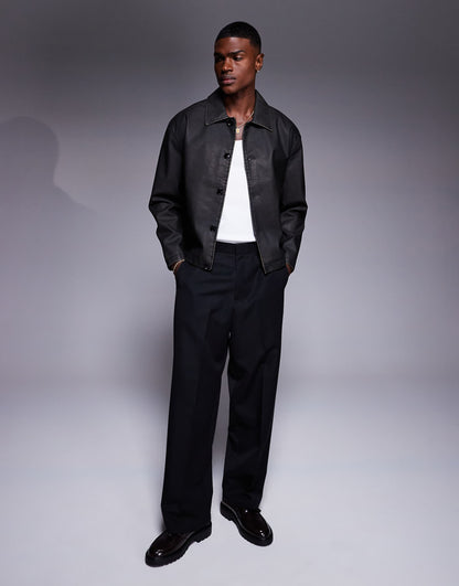 Faux Leather Boxy Harrington Jacket