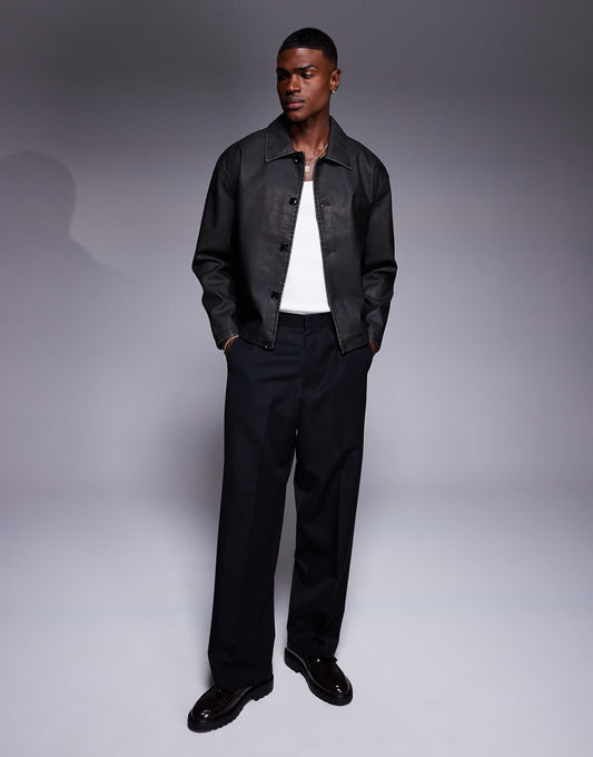 Faux Leather Boxy Harrington Jacket