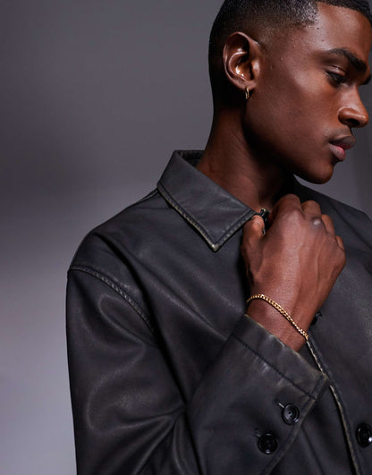 Faux Leather Boxy Harrington Jacket