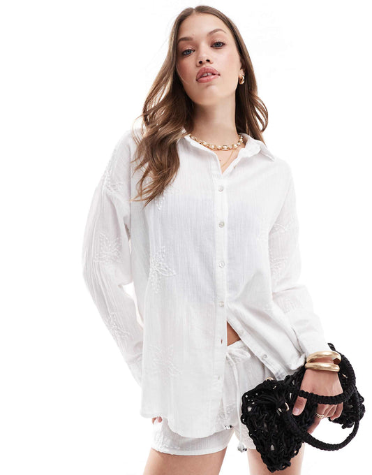 Embroidered Oversized Shirt Co-Ord
