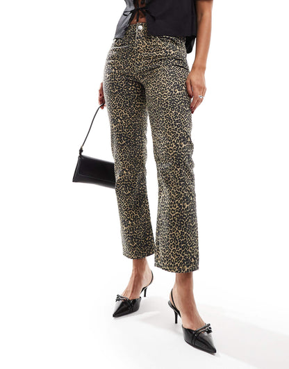 Leopard Print Straight Leg Jeans