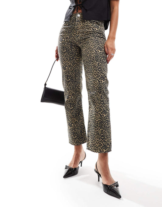 Leopard Print Straight Leg Jeans
