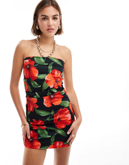 Bandeau Flower Mini Dress