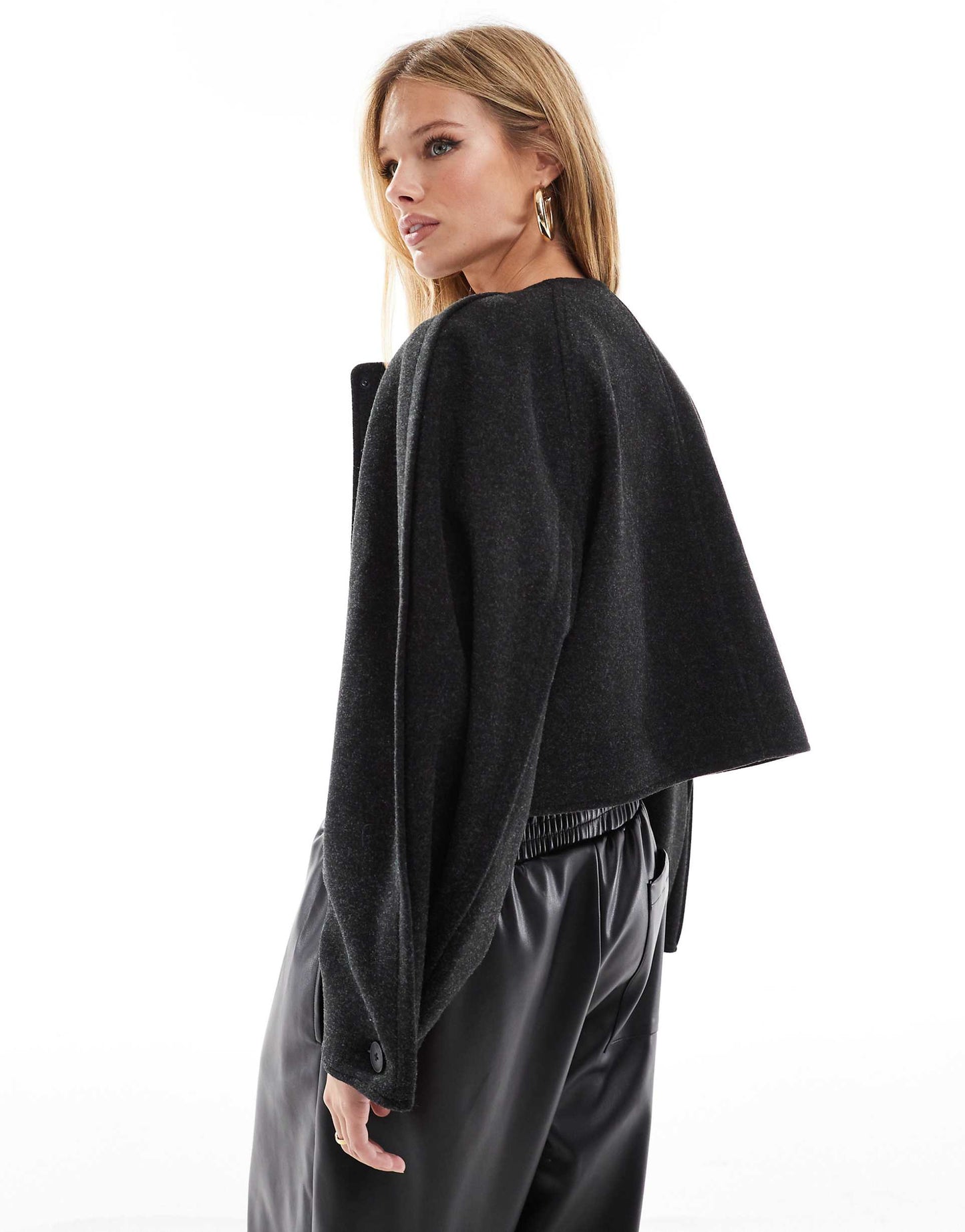 Collarless Short Formal Jacket With Sleeve Detail