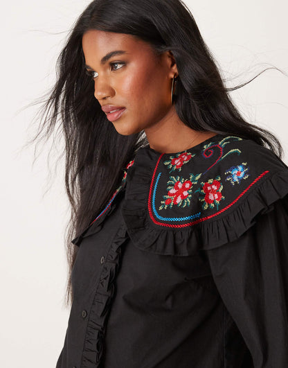 Shirt With Embroidered Oversized Frill Collar