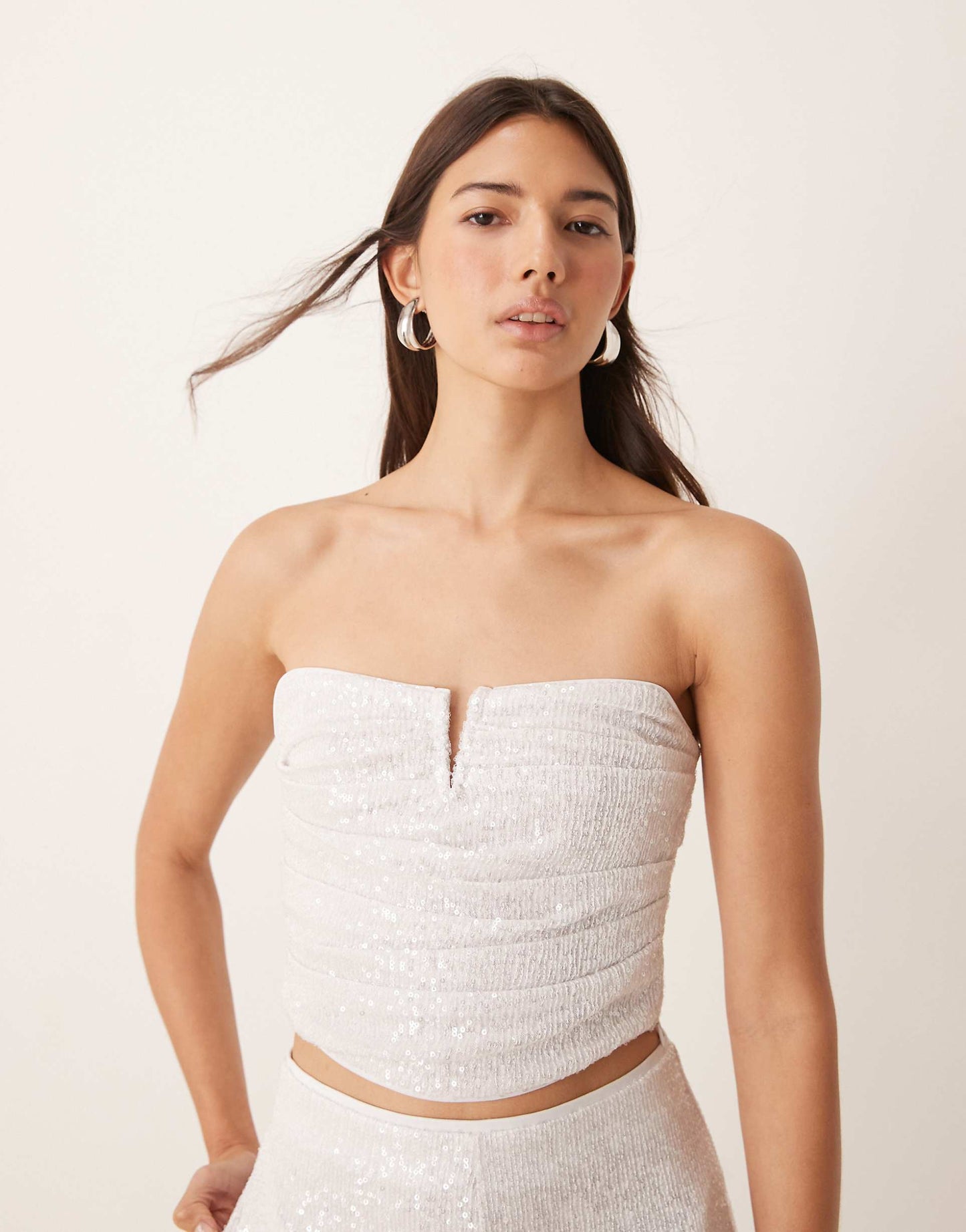 Co-Ord Ruched Sequin Bandeau With Trim Detail