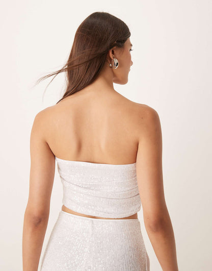 Co-Ord Ruched Sequin Bandeau With Trim Detail