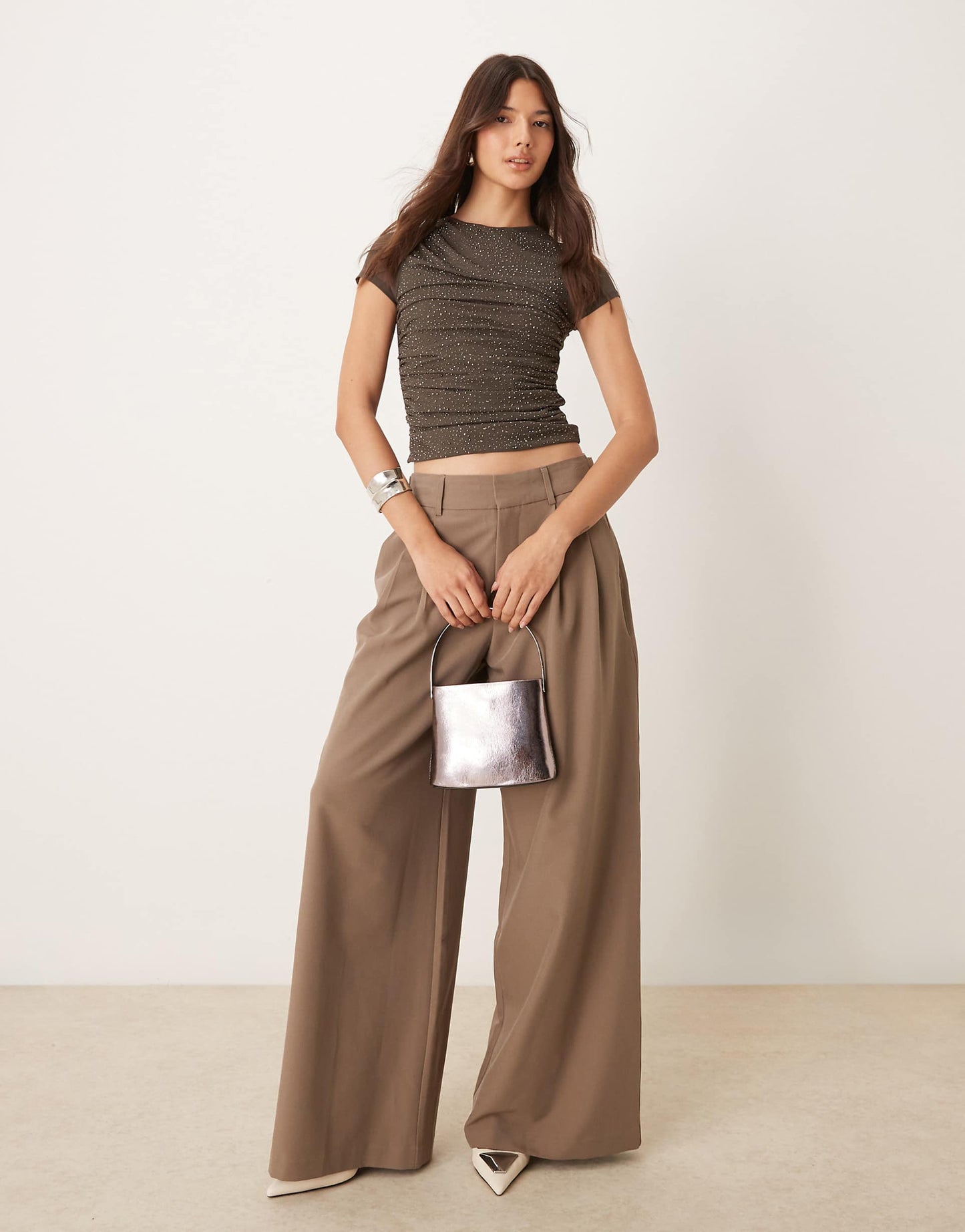 Hotfix Mesh Drape Top With Cap Sleeve