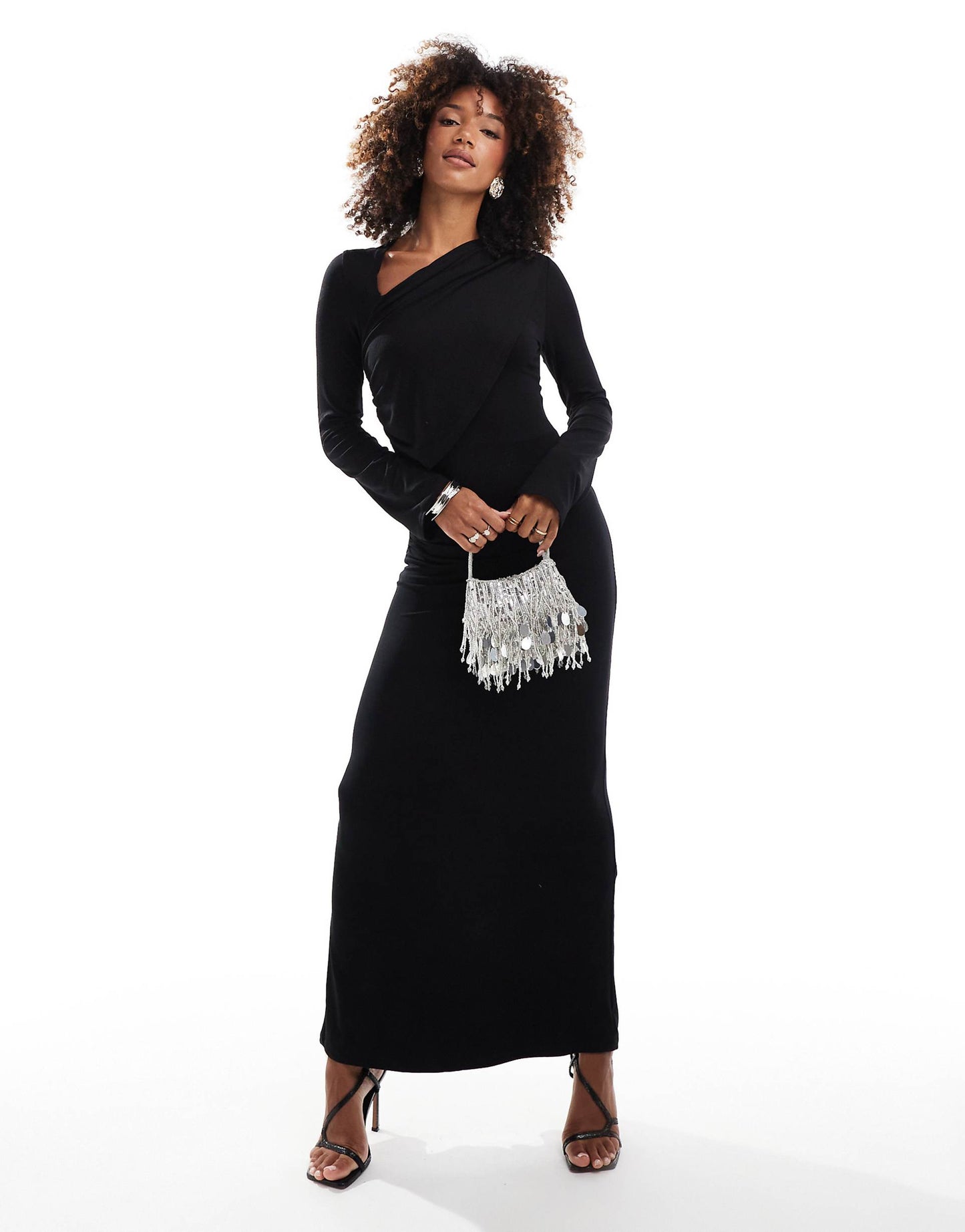 Ruched Panel Long Sleeve Maxi Dress