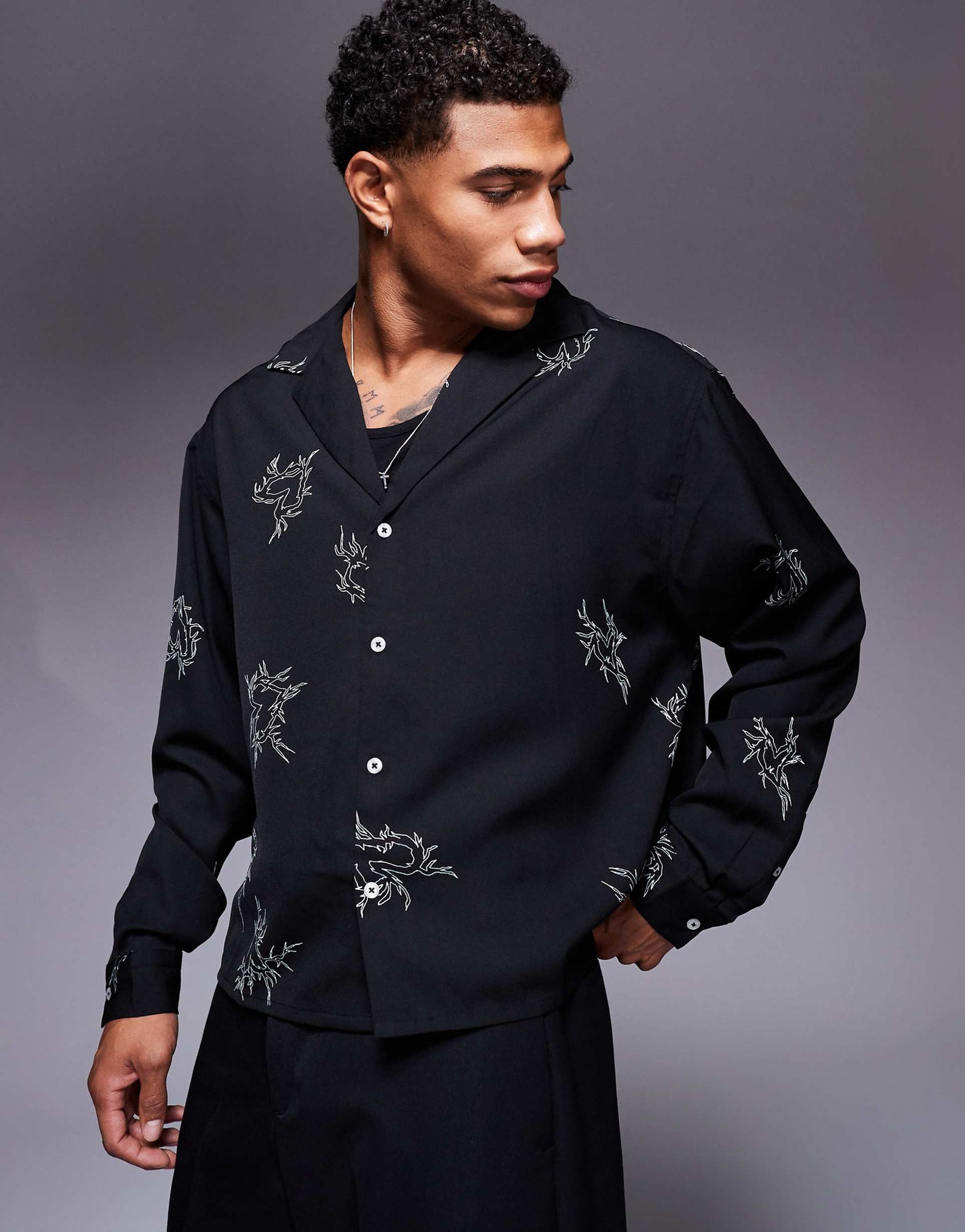 Boxy Oversized Deep Revere Shirt With Heart Print