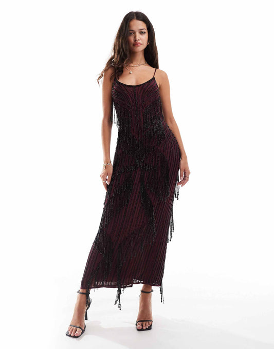 Beaded Embellished  Cami Maxi Dress