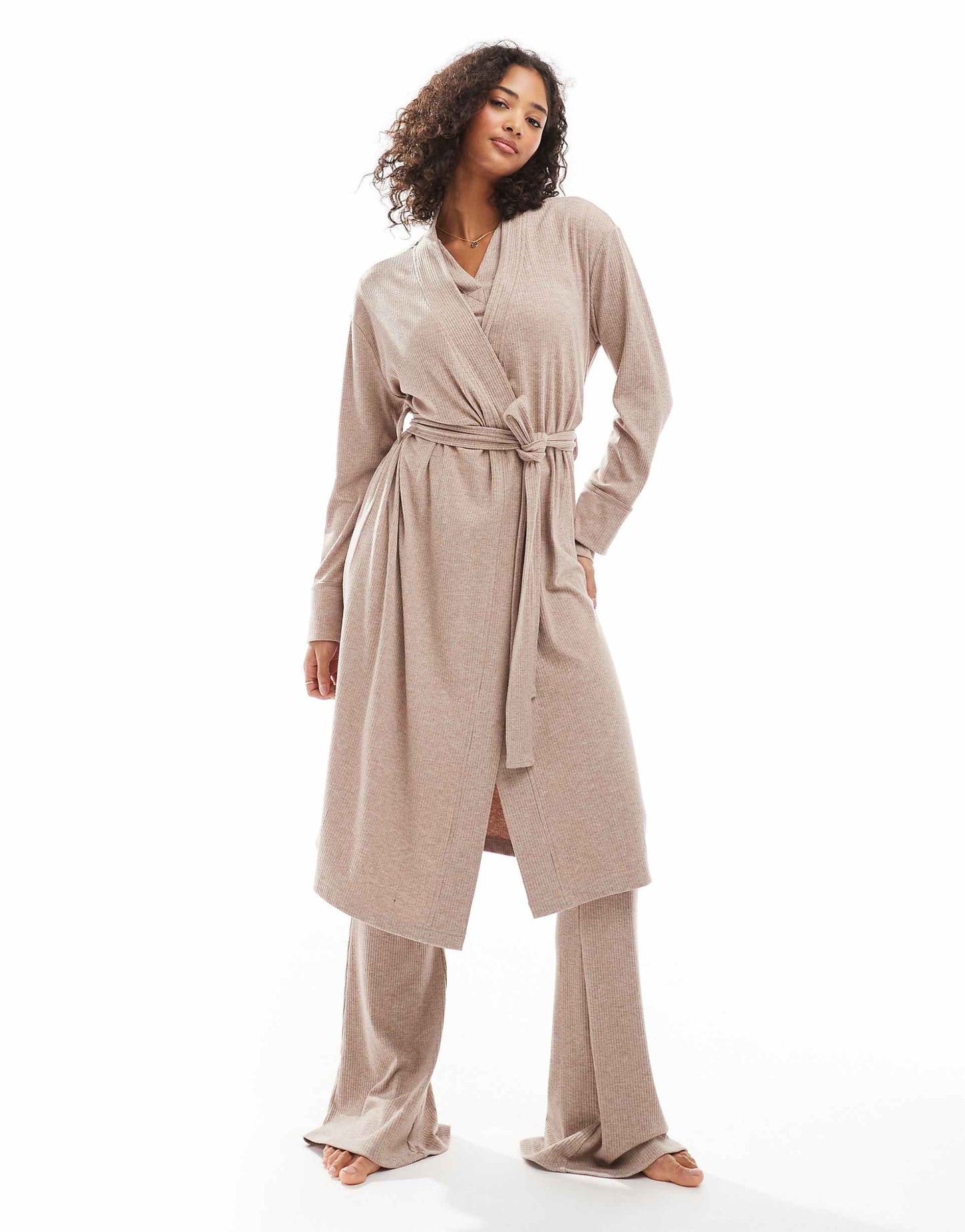 Rib And Velvet Trim Robe