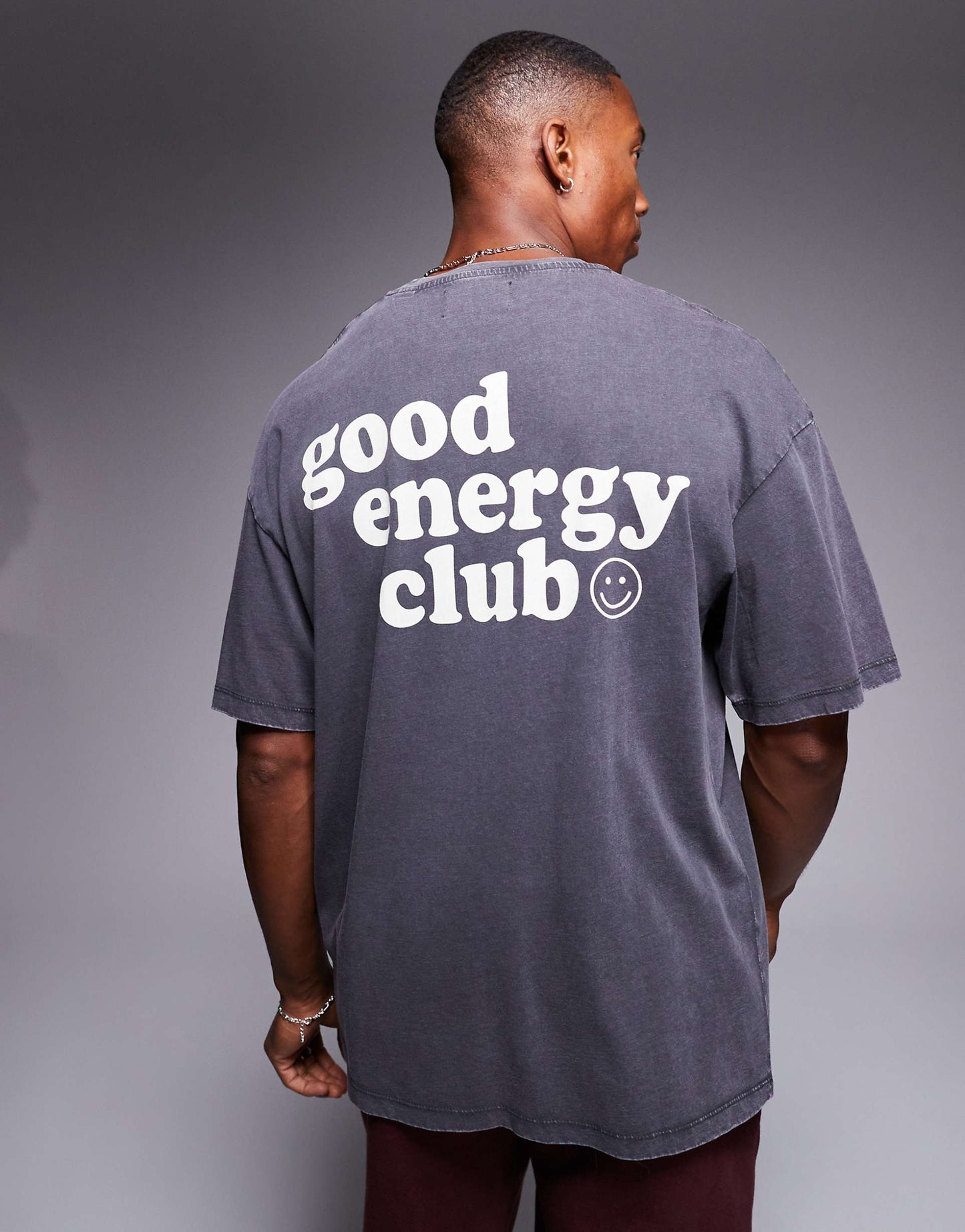 Oversized Washed Good Energy Back Print T-Shirt