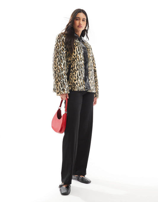 Leather Collar Faux Fur Jacket