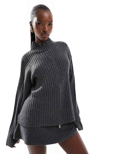 Zip Through Ribbed Knit Jumper Co-Ord