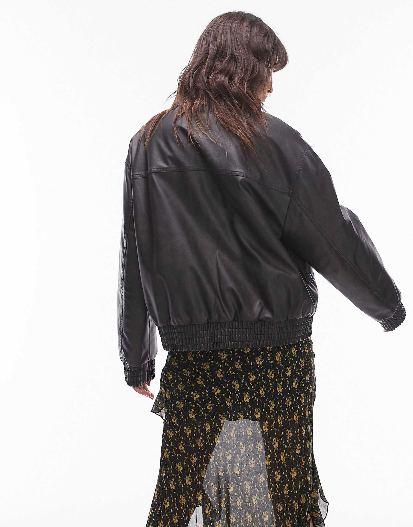 Faux Leather Oversized Bomber Jacket