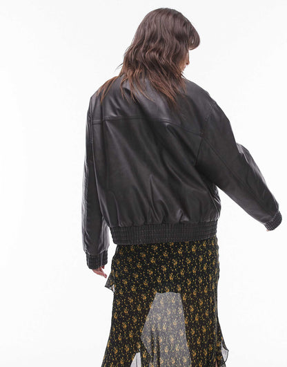 Faux Leather Oversized Bomber Jacket