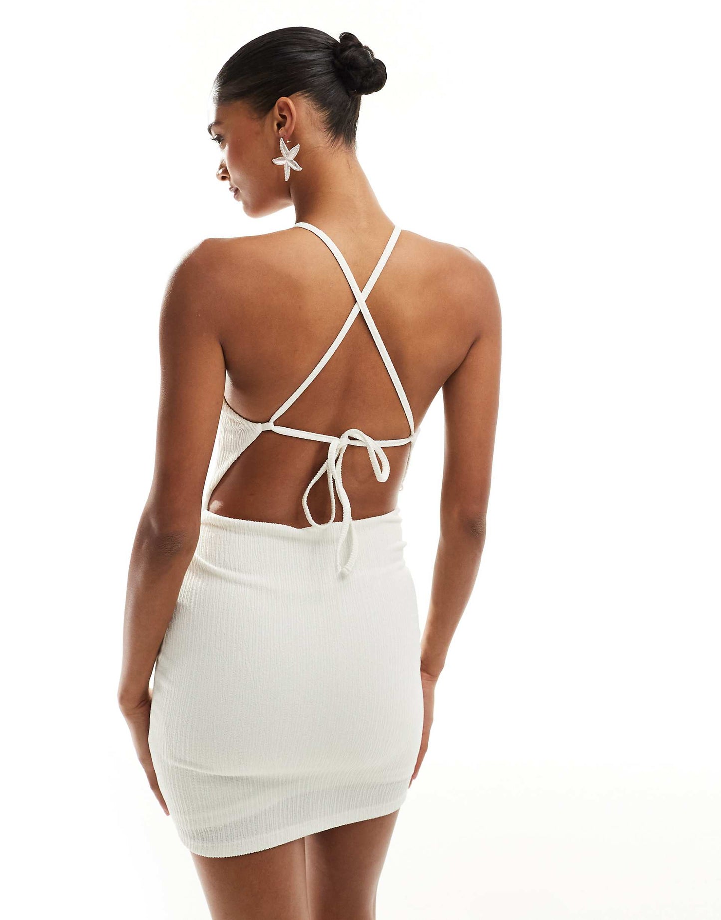 Textured Backless Strappy Cami Mini Dress