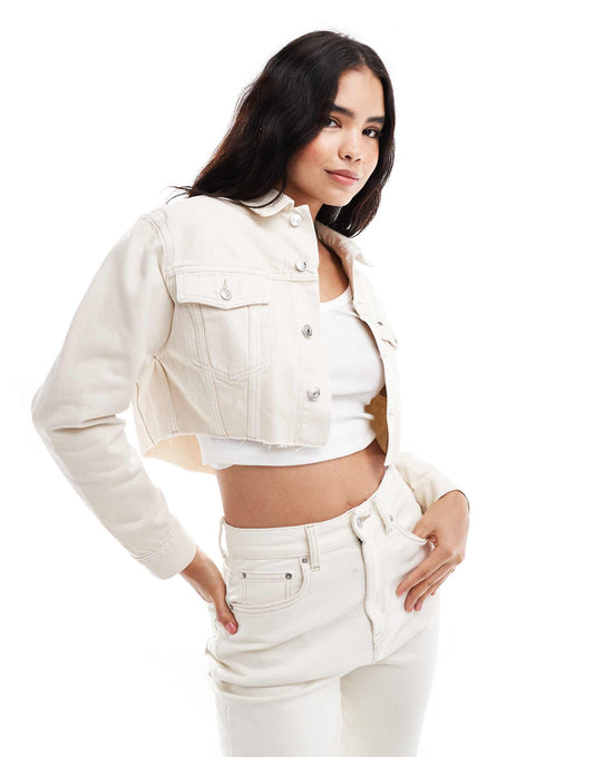 Crop Raw Hem Denim Trucker Jacket