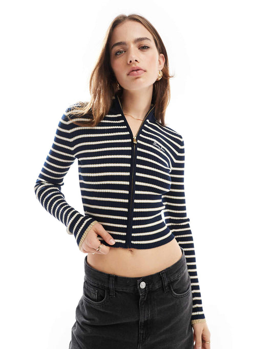 Metallic Stripe Zip Cardigan