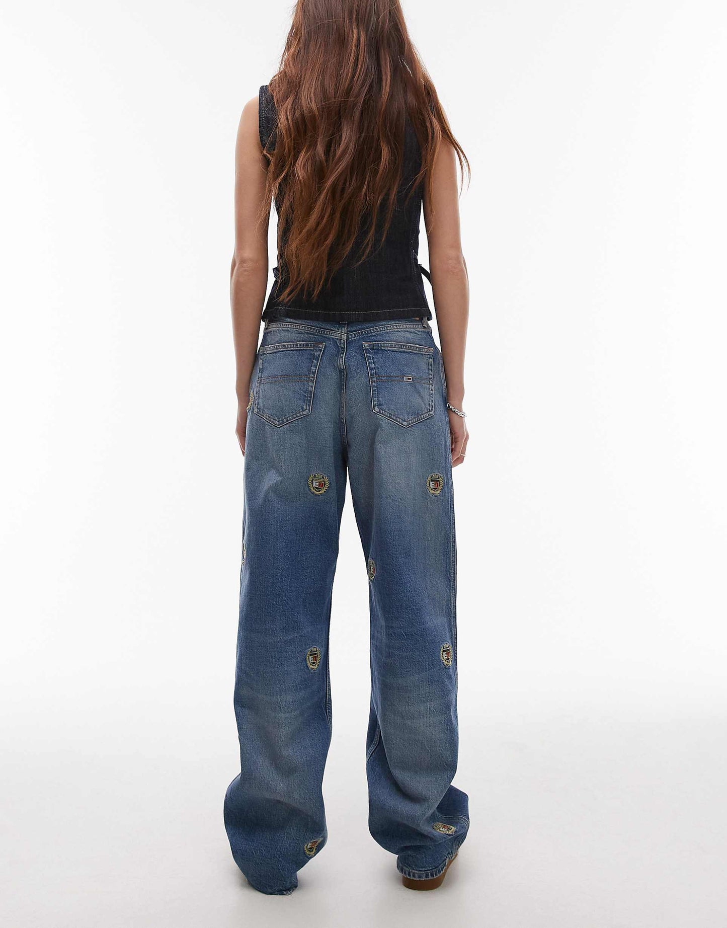 Betsy Mid Rise Straight Leg Jeans With Crest Logo