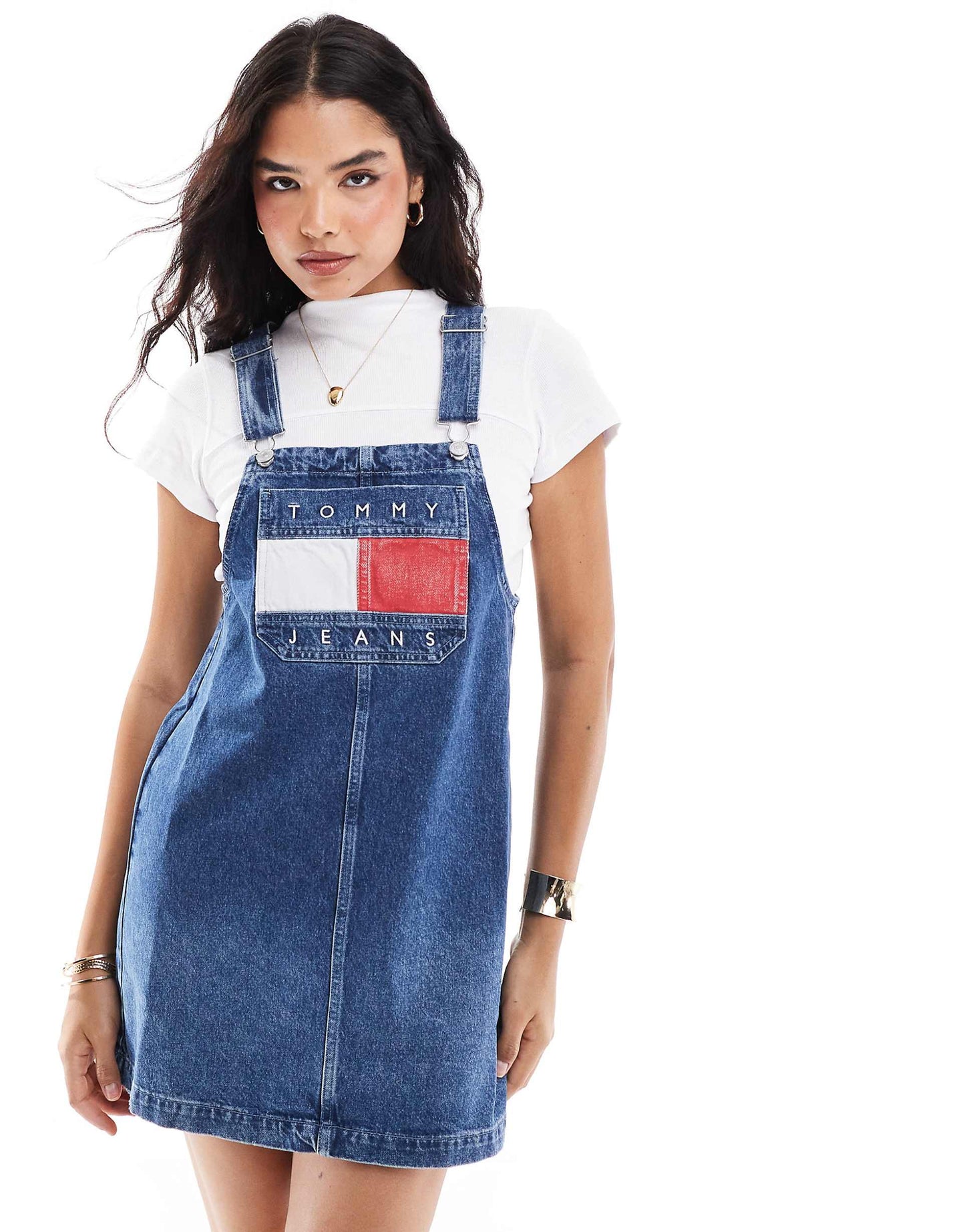 Retro Flag Denim Dungaree Dress