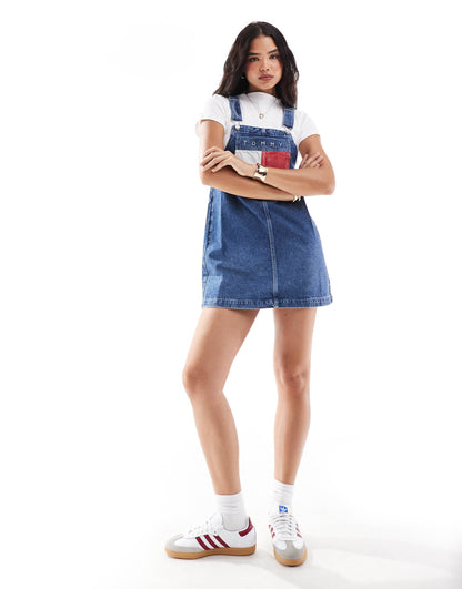 Retro Flag Denim Dungaree Dress