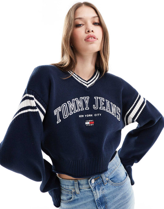 Crop Varsity V Neck Jumper