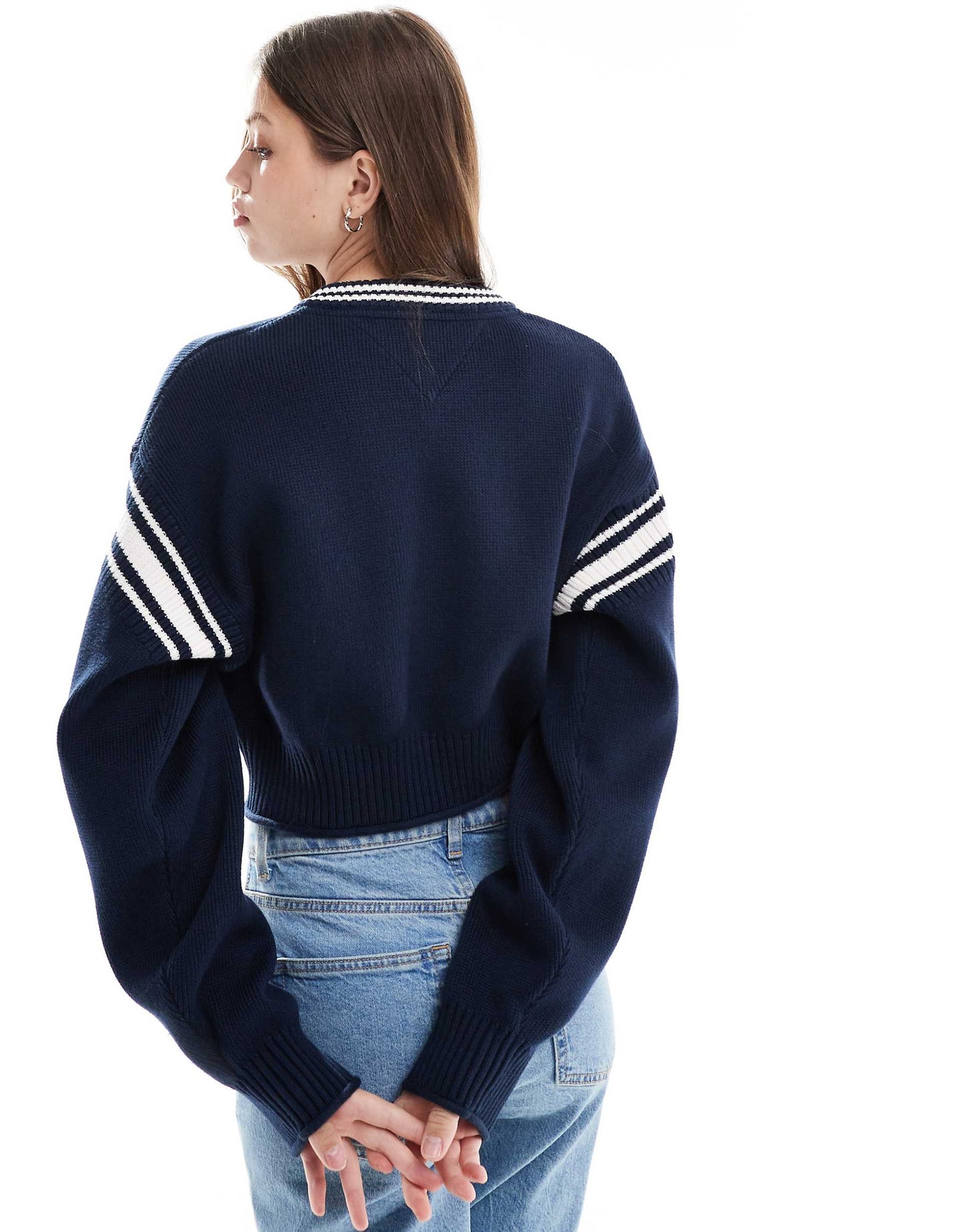 Crop Varsity V Neck Jumper