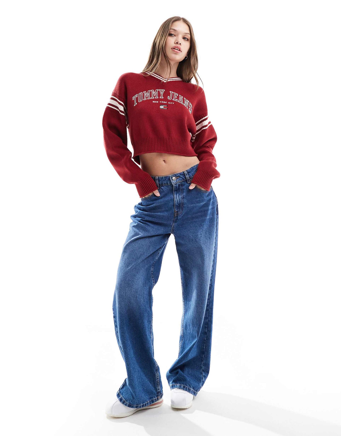 Crop Varsity V Neck Jumper