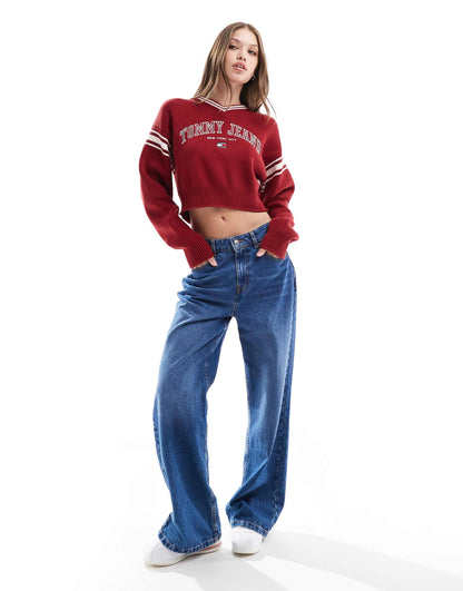 Crop Varsity V Neck Jumper