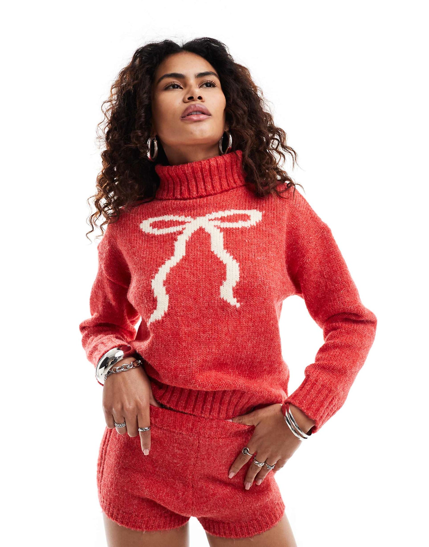 Open Back Turtleneck Jumper With Bow