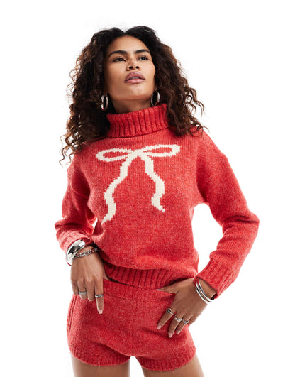 Open Back Turtleneck Jumper With Bow