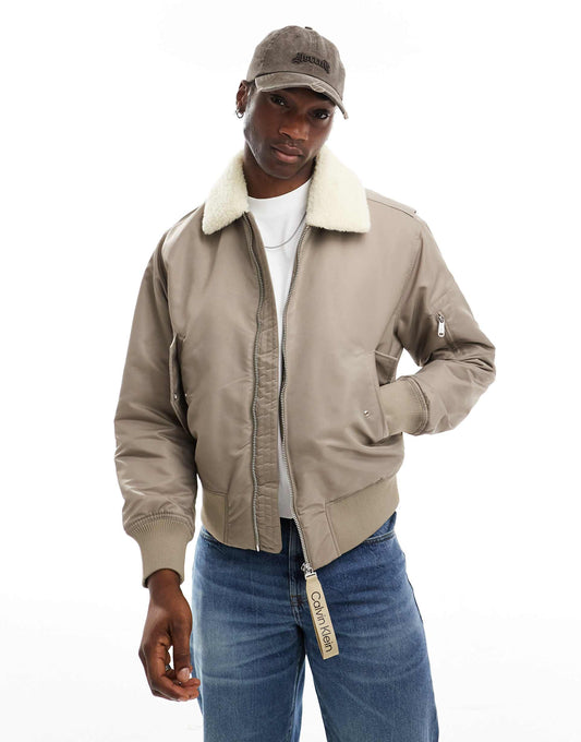 Jeans Sherpa Collar Aviator Jacket