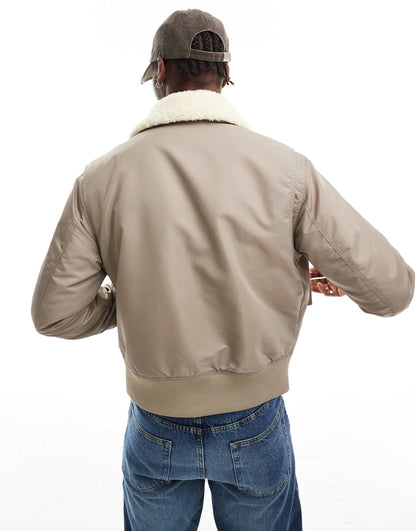 Jeans Sherpa Collar Aviator Jacket