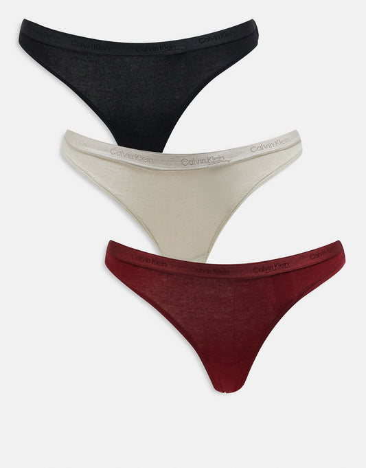 Modern Logo 3 Pack Thongs With Metallic Logo Waistband