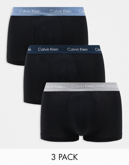 Cotton Stretch 3 Pack Low Rise Trunk With Coloured Waistband