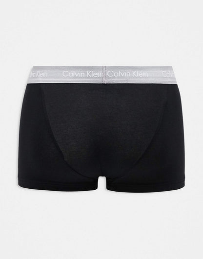 Cotton Stretch 3 Pack Low Rise Trunk With Coloured Waistband