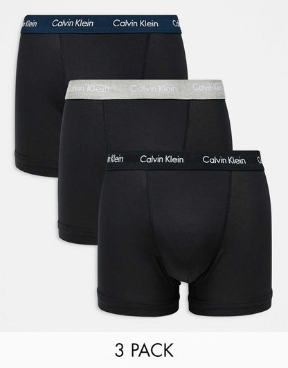 Cotton Stretch 3 Pack Trunk With Coloured Waistbands