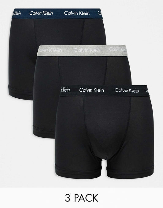 Cotton Stretch 3 Pack Trunk With Coloured Waistbands