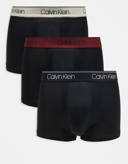 Microfibre Stretch 3 Pack Low Rise Trunk With Coloured Waistband