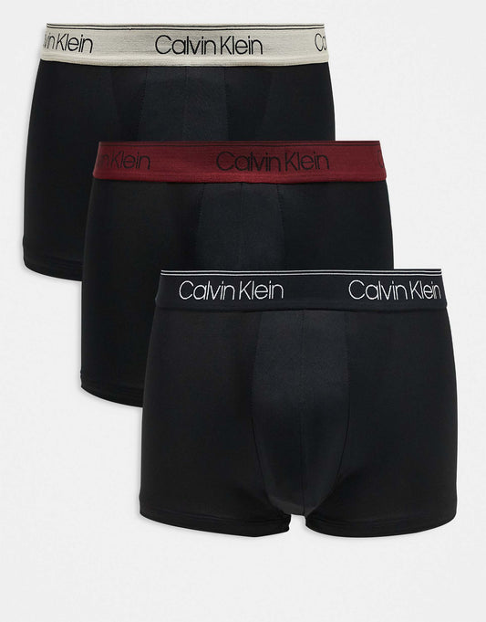 Microfibre Stretch 3 Pack Low Rise Trunk With Coloured Waistband