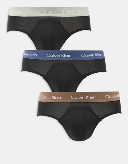 Cotton Stretch 3 Pack Hip Brief With Coloured Waistband