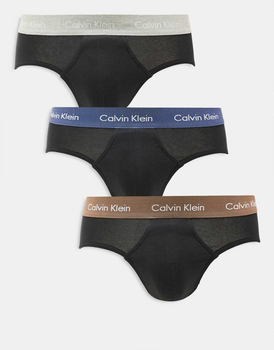Cotton Stretch 3 Pack Hip Brief With Coloured Waistband