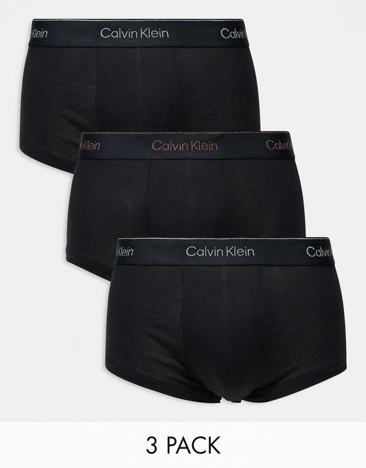 Modern Cotton Holiday 3 Pack Low Rise Trunk With Coloured Logo Waistband