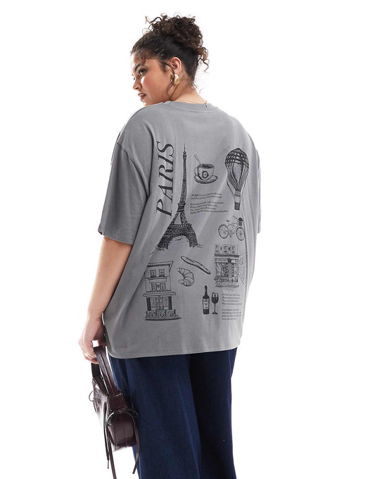 Curve Boyfriend Fit T-Shirt With Paris Back Graphic