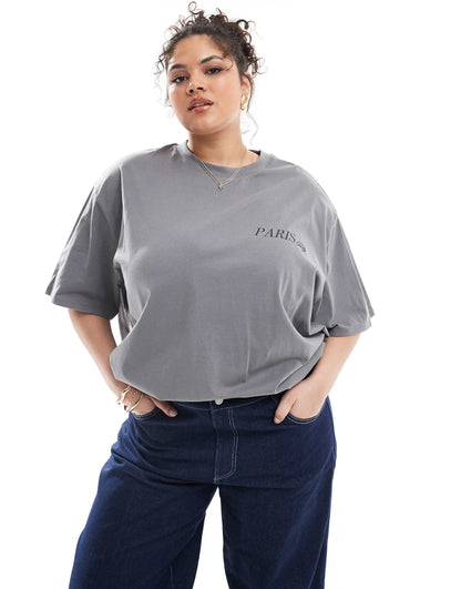 Curve Boyfriend Fit T-Shirt With Paris Back Graphic